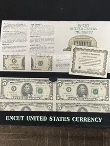 Uncut Sheet of 4 - 1995 Five Dollar Bills $5 Federal Notes (The Morgan Mint) - Picture 1 of 7