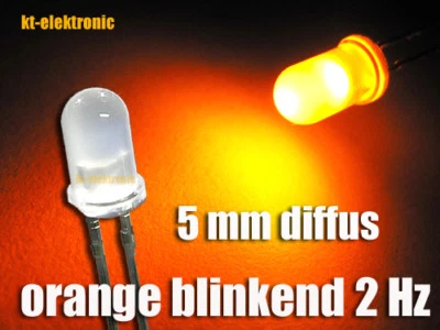 KT-ELEKTRONIC 10 Stk. Blink-LED 5mm orange matt diffus blinkend 2 mal pro Sekunde 1.5-2.5 Hz