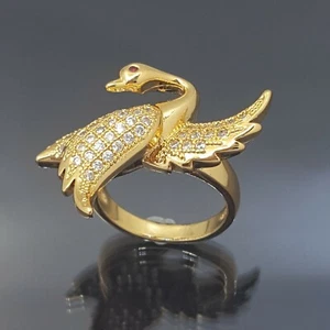 18K Gold Filled Stunning Italian Simulated Diamond Cypris Swan 18ct GF Ring SZ 9 - Picture 1 of 12