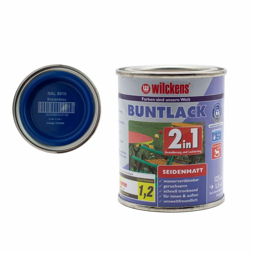 Wilckens Buntlack 2in1 Enzianblau RAL 5010 seidenmatt 125 Ml