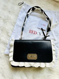 Neu mit Etikett rot Valentino Rüschenverkleidung Leder Schultertasche Handtasche schwarz/weiß - Bild 1 von 10