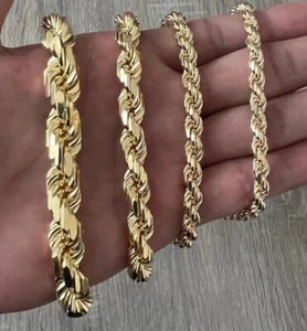 1.5mm-11mm Rope 14K Gold Over Solid 925 Sterling Silver Chain Necklace - Picture 1 of 12