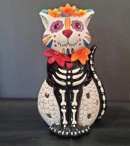 Blue Sky Clayworks Calavera de Azúcar Esqueleto Gato Portavelas Luz en T 11 1/4" ¡Nuevo! - Imagen 1 de 11
