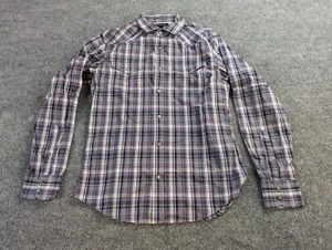Banana Republic Shirt Mens Small Purple Plaid Western Cowboy Slim Fit Pearl Snap - Picture 1 of 10