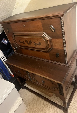 Early 1900’s Vintage Drop Front  Antique Secretary Desk Cover