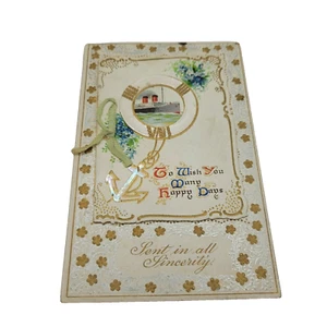 Happy Birthday Antique Greeting Card Postcard Front Open Steamship Anchor Ribbon - Picture 1 of 5