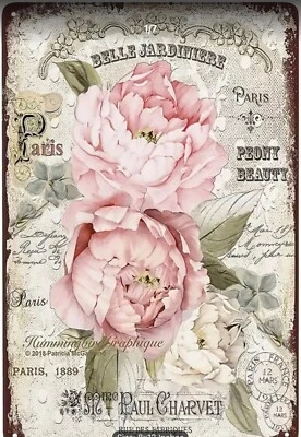 Винтажный металлический знак французской страны цветочный пион BELLE JARDINIERE 8 x 12 - Изображение 1 из 4