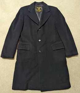 Hughes Hatcher Suffrin Mens Overcoat 100% Mongolian Cashmere 3 Button Black 46R - Picture 1 of 5