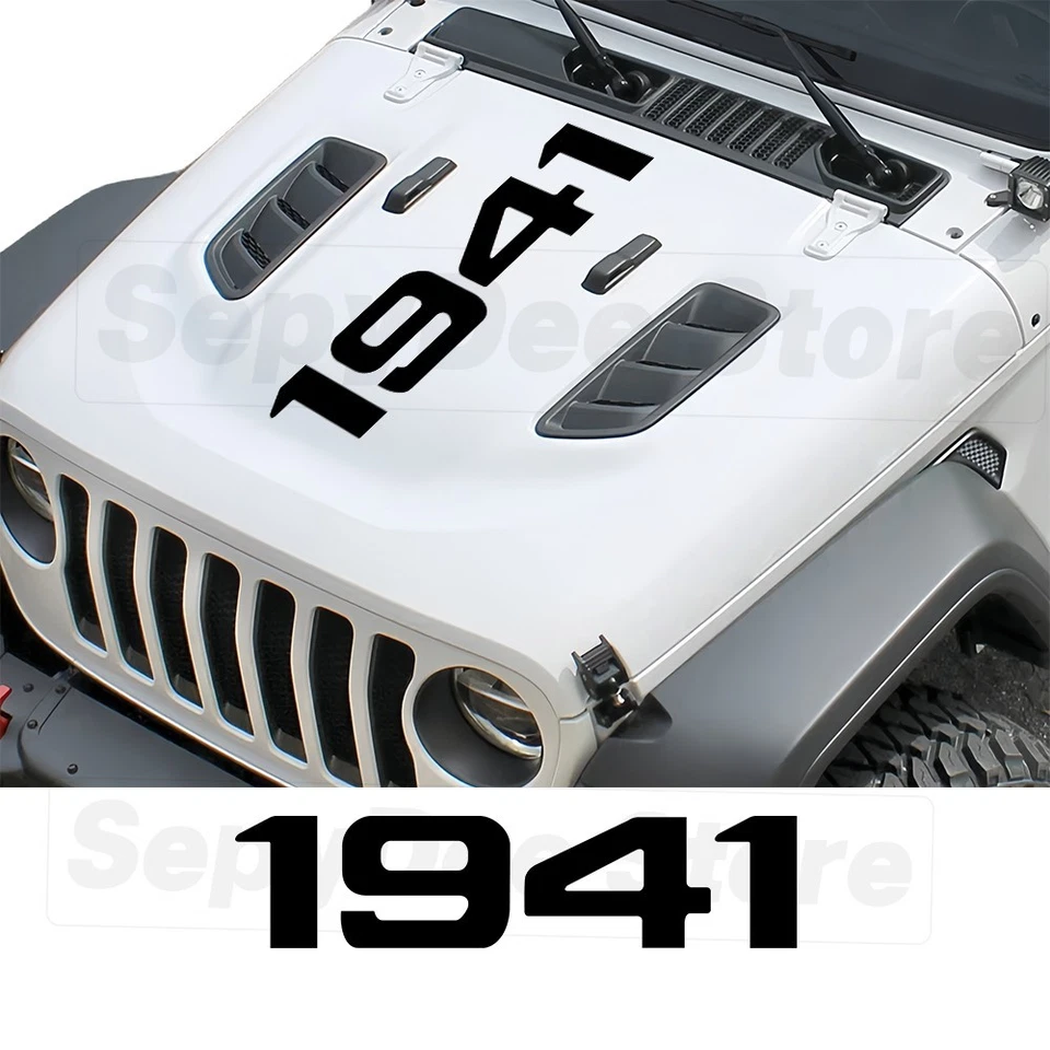 Hood Bonnet 乙烯基贴纸适用于吉普牧马人 JL Rubicon 角斗士 JT Willys 1941 — 第 1/4 张图片