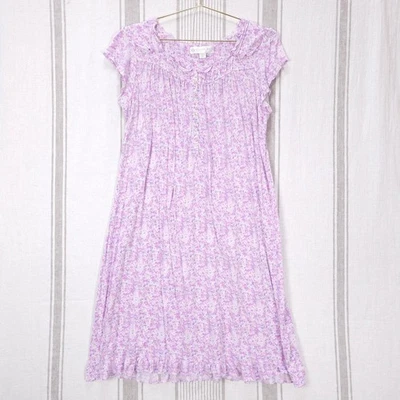 Camisón Eileen West Talla Mediana Algodón Floral Volantes Ribete Cottagecore Acogedor Suave Foto 1 de 4