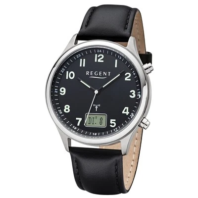 Regent Orologio da Uomo FR-278 Pelle Funkwerk Polso Orologio Nero URBA447 - Immagine 1 di 4