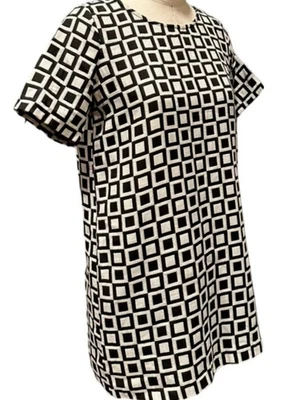 Vintage 60s Black White Checkered Retro Mini Dress Small Geometric Gogo Texture - Image 1 of 4