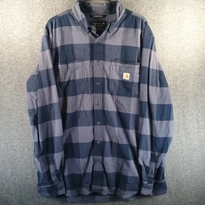 Carhartt Shirt Men LT Tall  Navy Rugged Flex Relaxed Fit Midweight Flannel Plaid - Picture 1 of 12