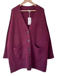 NEXT Oversized Long Cardigan - Size M 12 14 Berry Wool Knit Relaxed Fluffy BNWT - Picture 1 of 9