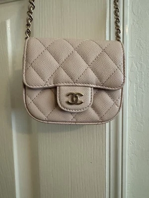 Chanel Quilted Caviar Mini Clutch With Gold Chain, Light Beige - Image 1 of 4