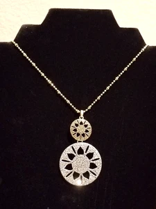 *Lucky Brand Long Two Tone Grey Topaz Rhinestones Pendant Necklace** - Picture 1 of 7