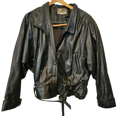 Chaqueta de Cuero Bombardero Doble Pecho Moda GIII G3 Años 80 De Colección - Talla Grande Foto 1 de 4