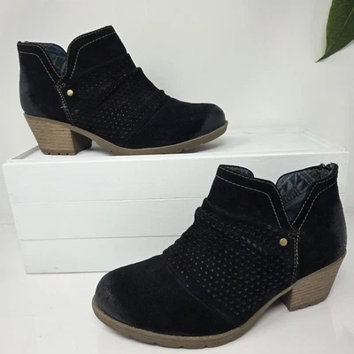 Earth Origins Boots Womens 7 Wide Oakland Amanda Ankle Black Suede Ruched - Image 1 of 4