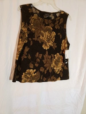 Women's Vintage JKLA California Black Shimmer Floral Tank Top Size XL (H124) - Image 1 of 4