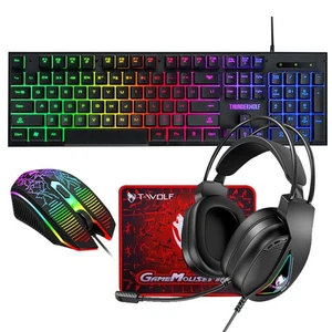 4 in 1 PC Gaming Keyboard Mouse Headset Headphone Mousepad  Rainbow LED Backlit - Picture 1 of 15