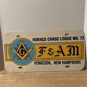 Vintage Horace Chase Masonic Lodge No.72 Penacook, NH Plastic Lisence Plate - Picture 1 of 3