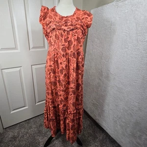 Universal Thread Damen L Maxikleid koralle braun Blumen ärmellos Boho Chic - Bild 1 von 8