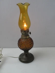 Vintage ENGLISH HOBNAIL DARK AMBER 10" ELECTRIC LAMP - Picture 1 of 8