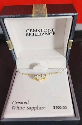 Kohls Created Three Stone White Saphire Necklace  Gold Over 925 Silver Chain NWT - Image 1 of 4