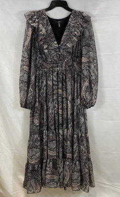 AQUA NWT Black Pink Metallic Ruffle V-Neck Smocked Tiered Midi Dress Women's XL - Image 1 of 4