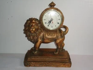 VINTAGE 10" QUARTZ LION MANTEL OR DESK CLOCK - Picture 1 of 8