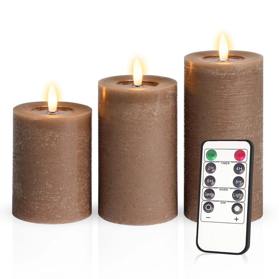 Meisterhome 3er Set Rustik LED Kerzen Stumpenkerze flackernde 10/12,5/15 cm hoch - Bild 1 von 1