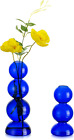Glass Bubble Vases for Flowers,  2Pcs Blue Unique Cute Single Flower Vase for Ce
