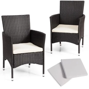 2PC Patio Set Rattan Wicker Dining Chairs Set With Cushions Outdoor Black - Picture 1 of 8