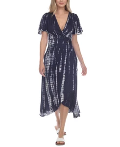 Raviya Women's Tie-Dye-Print Cover-Up Wrap Dress (Navy, Medium) - Picture 1 of 2