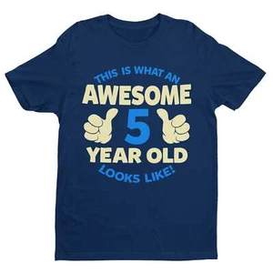 Boys 5th Birthday T Shirt This Is What An Awesome 5 Year Old looks Like Gift - Picture 1 of 9