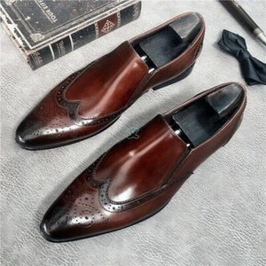 Herren Elegant Leder Schuhe Business Spitz zulaufend Hochzeit Oxford-Schuhe Slipper Größe Flügelspitze - Bild 1 von 11