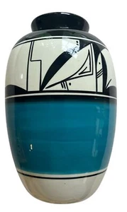 Jarrón de cerámica Beverly House UTE Mountain Tribe 9 3/4" negro blanco turquesa - Imagen 1 de 6