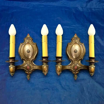 Wow antique polychrome sconces Newly Rewired Beautiful Pair 16i - Image 1 of 4