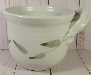 Studio Art Pottery Mug Over-Sized White w/ Green Leaves 3.75" x 5.25" Signed 03. - Picture 1 of 7