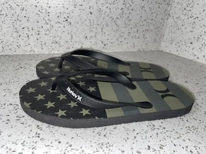 Hurley American Flag Flip-Flops Sandals Black/Green Camouflage Men's Size9 - Picture 1 of 8