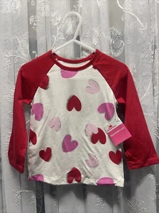 18M Girls Toddler Long Sleeve Heart Baseball T-shirt Valentine's Day - Picture 1 of 2
