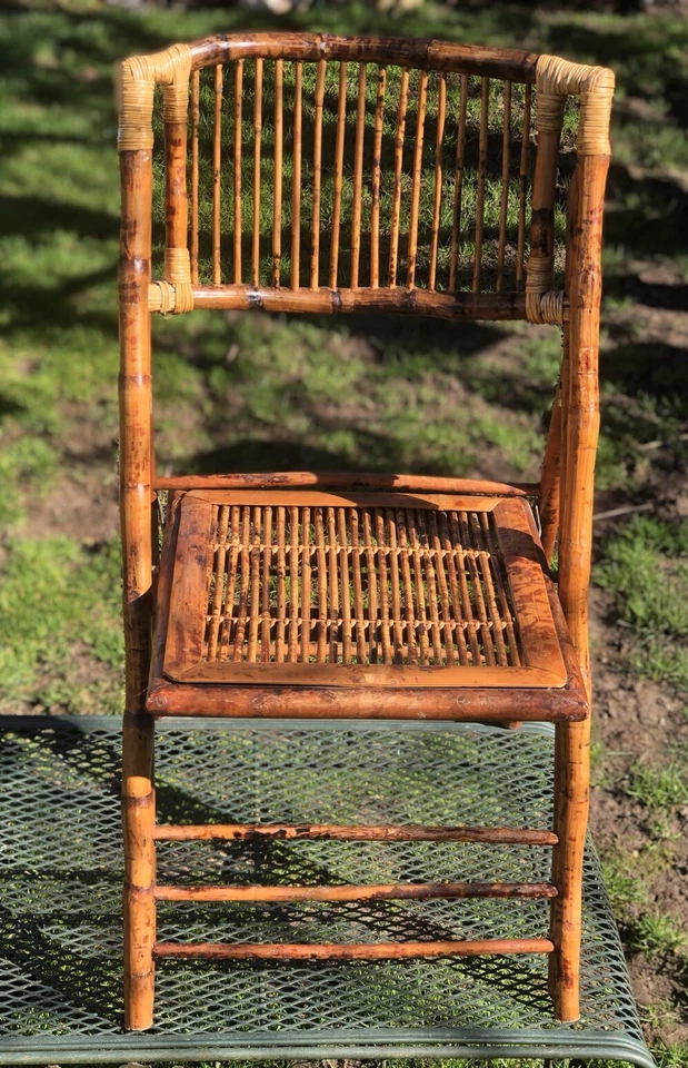 "Silla de comedor plegable de ratán bambú con caparazón de tortuga boho chic de colección 34"" X 18""" Foto 1 de 4