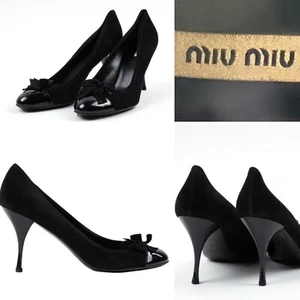 MIU MIU Italy Black Suede & Patent Leather Bow Trim, Heels Pumps 39.5EU/9.5US-AU - Picture 1 of 9