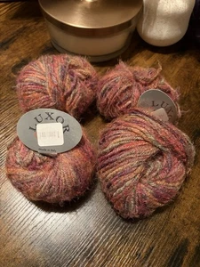 Luxor Yarn Wool Acrylic Nylon Lot Of 4 Balls Dark Pink/Green Multi 50g Ea #243 - Picture 1 of 3