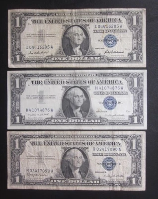 1957 & 1957-A & B $1 SILVER CERTIFICATES ONE DOLLAR BANKNOTES LOT OF 3 Old NOTES - Image 1 of 2