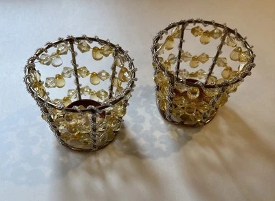 Two Tea Light Holder with Yellow beads - Image 1 of 4
