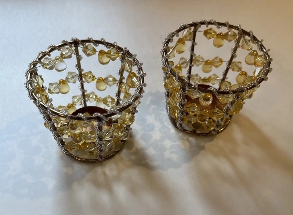 Two Tea Light Holder with Yellow beads - Image 1 of 4