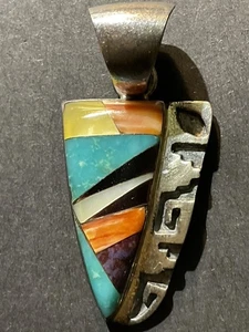 Colgante indio nativo americano vintage de plata 925 piedras preciosas naturales múltiples - Imagen 1 de 5