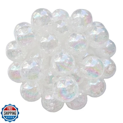 60PCS 16mm Colored Acrylic Crystal Beads Round Crackle Glass Beads Charms for - Image 1 of 4