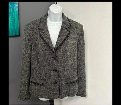 Blazer NORTON MCNAUGHTON Mujer’s 14 Negro Blanco Forrado Bolsillos con Flecos Dinero Antiguo Foto 1 de 4